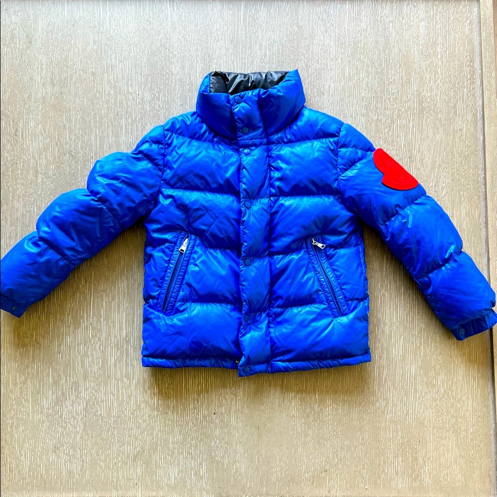 Moncler Blue Puffer Jacket with Red Accent